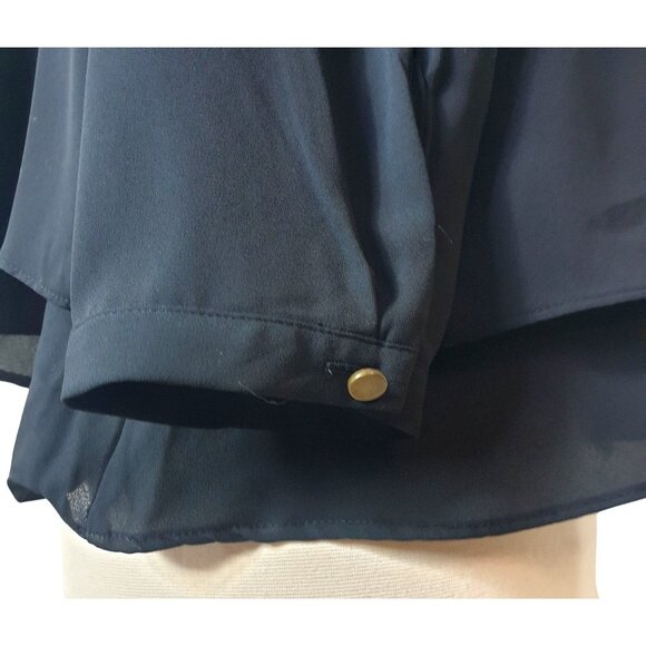 Metaphor Womens Chiffon Blouse XL Black Layered Chic Elegant Preppy Long Sleeve - Picture 4 of 7